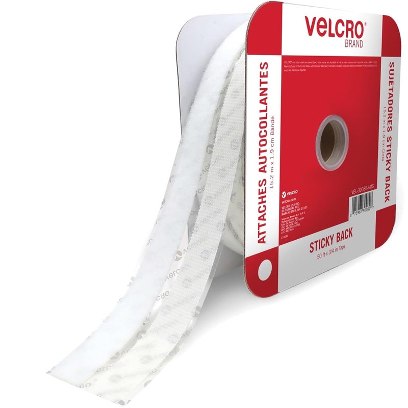VELCRO Brand - Sticky Back Tape Bulk Roll | 50 ft x 3/4 in | White | Cut Hook and Loop Adhesive Strips to Length | Create Vertical Storage, Save Space, Keep Your Home, Office or Work Site Organized - Image 1